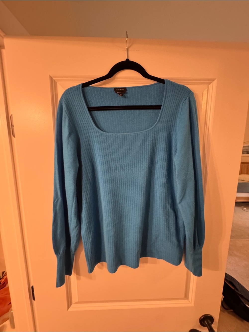 Talbots Sky Blue Ribbed Square-Neck Sweater - Picture 4 of 4